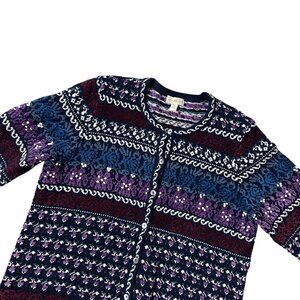 Appleseeds Cardigan Sweater Womens XL Nordic Fair Isle Purple Blue Stripes